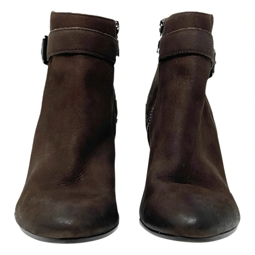 Ash Nubuck Leather Brown Buckle Boho Ankle Booties Women’s 7.5 Heeled Boots